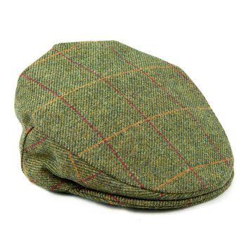 Teflon coated wool flat cap front green