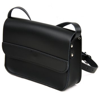 Crossbody black leather saddle bag