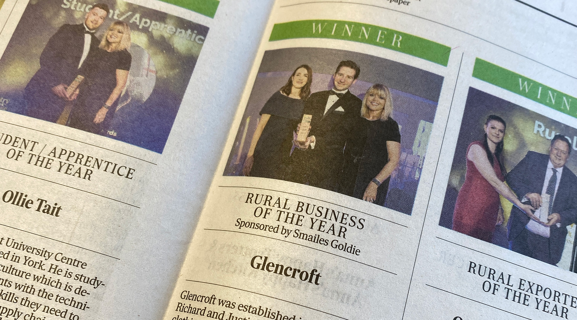 Glencroft featured in Yorkshire Post newspaper for award