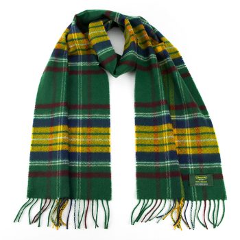 Green and yellow tartan plaid cashmere scarf