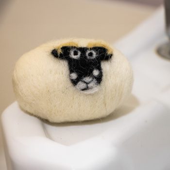 Felted wool soap with a sheep's head design