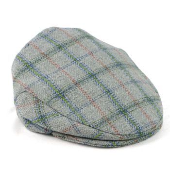 Grey check tweed flat cap